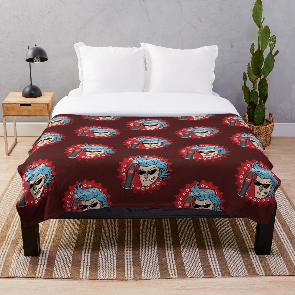 Red plush blanket with Franky from One Piece design