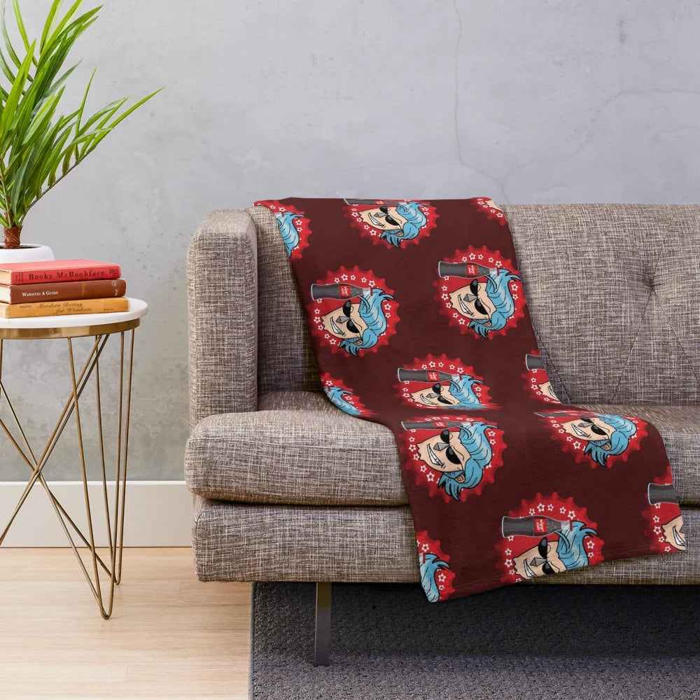 Red plush blanket with Franky from One Piece design