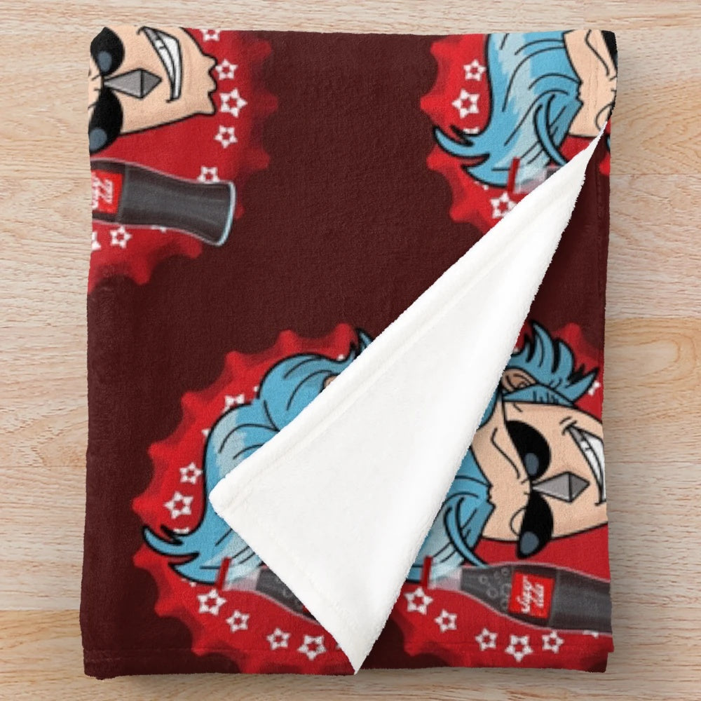 Red plush blanket with Franky from One Piece design