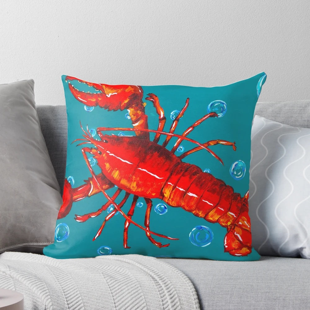 Soft and plush red lobster pillow with detailed sealife design