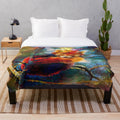 Colorful red panda plush blanket with autumn leaves and branches