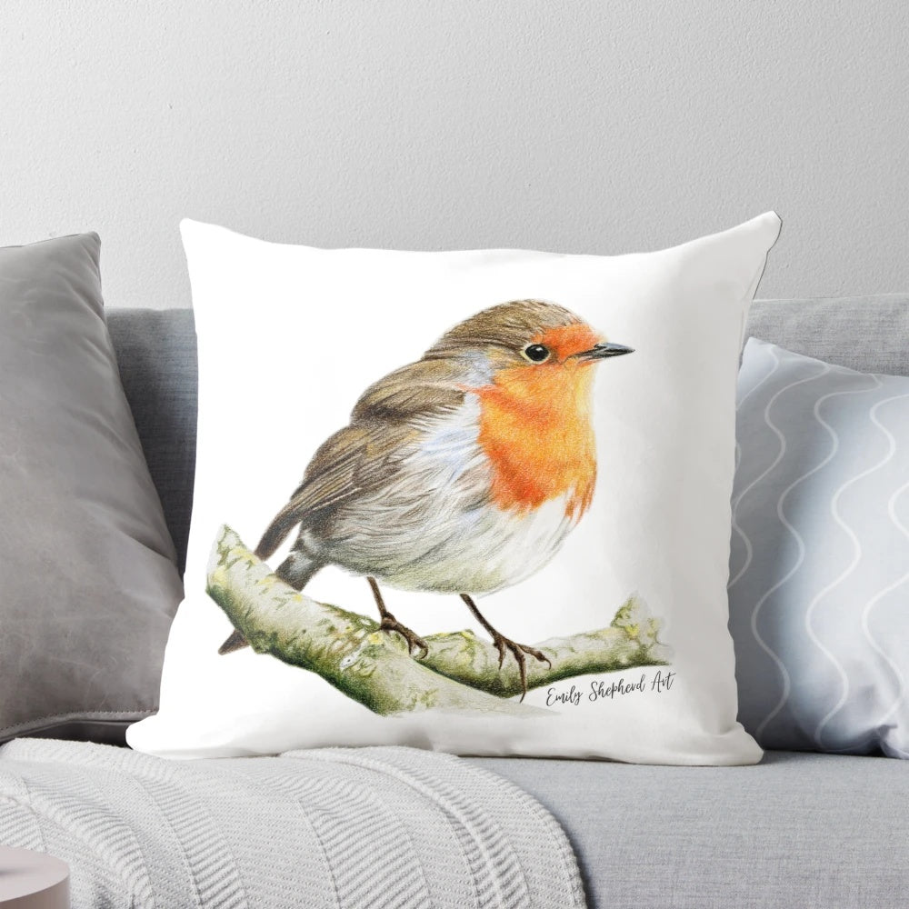 Soft, red robin bird plush pillow with life-like details