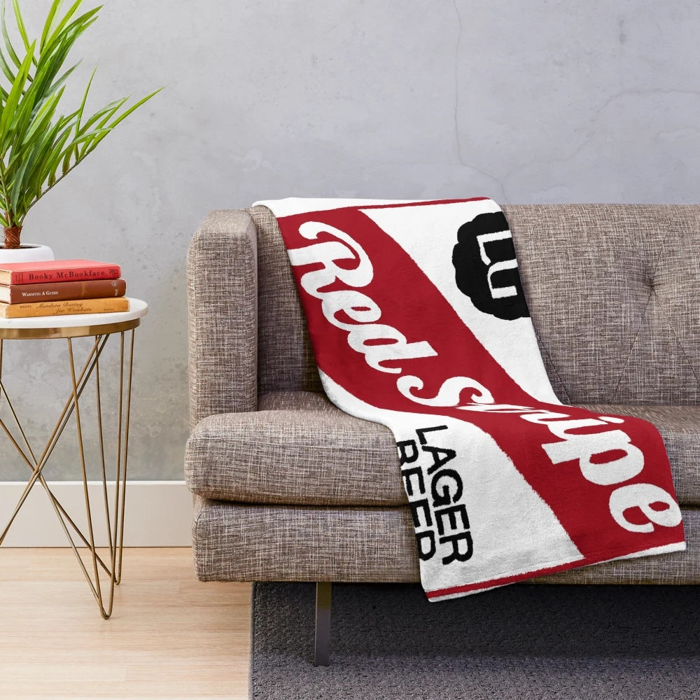 Red and white striped plush blanket