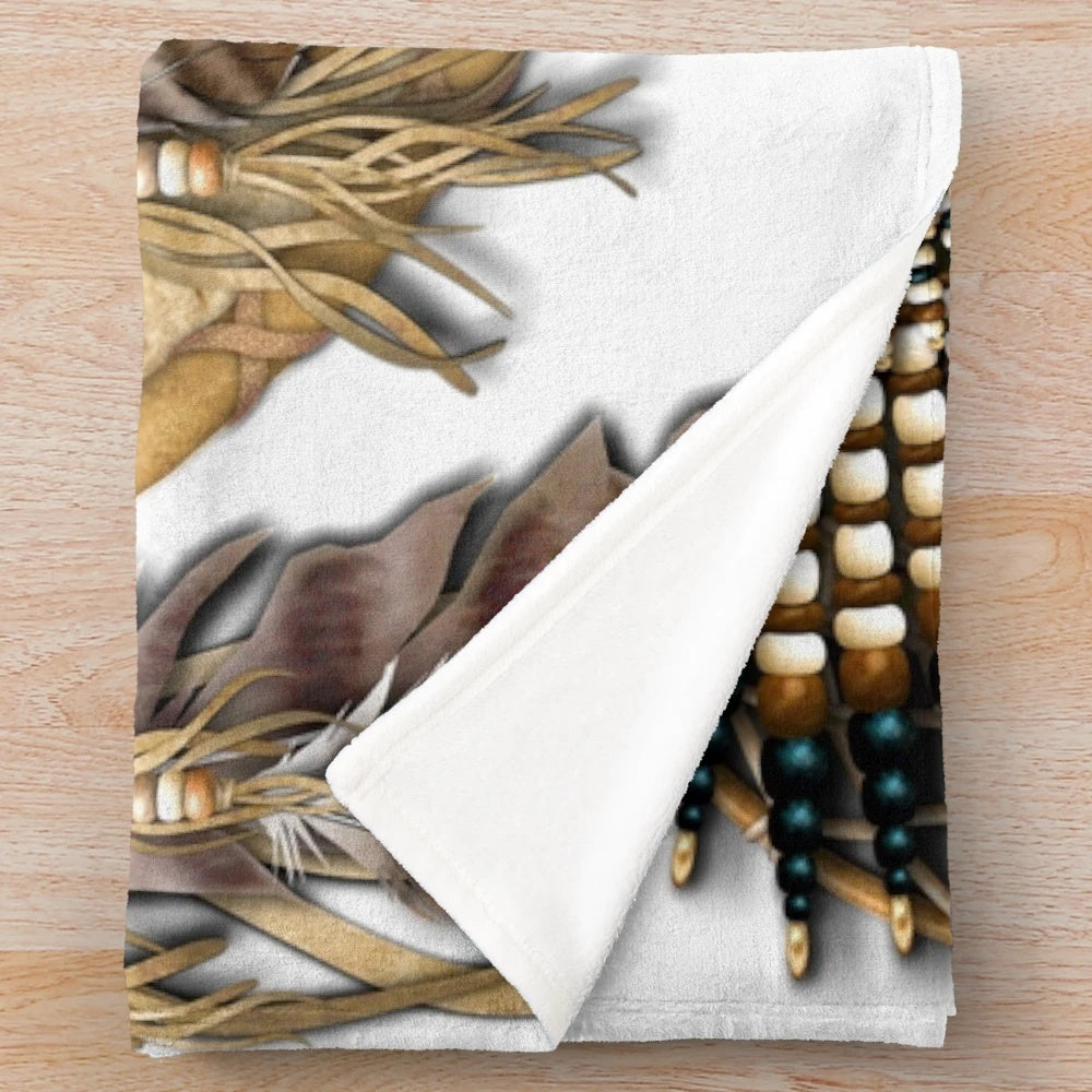 Red tail hawk dreamcatcher mandala design on a cozy plush blanket