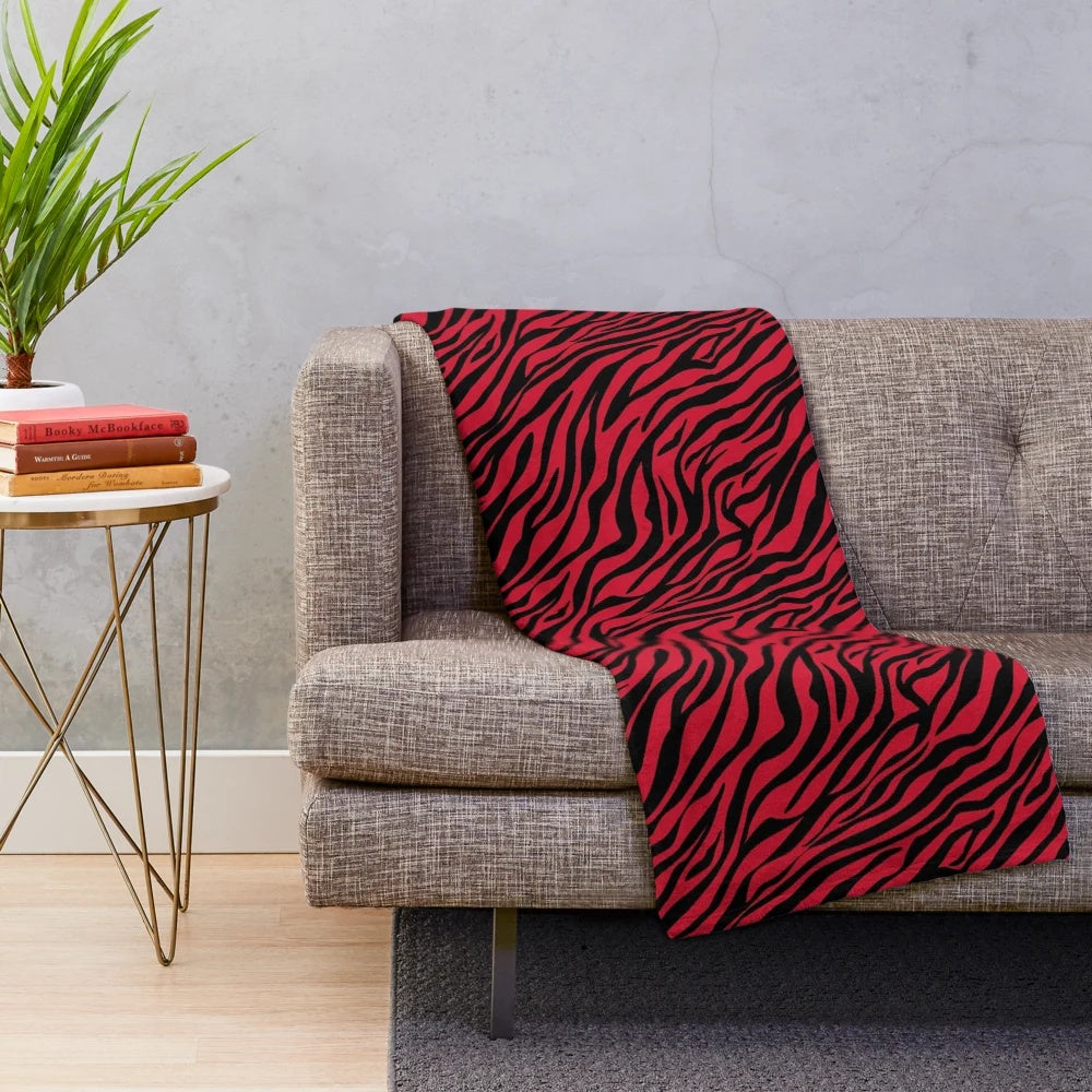 Red zebra print plush blanket