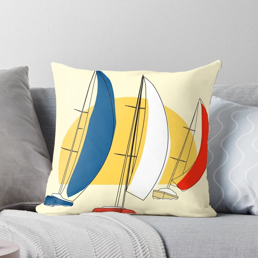 Colorful Pillow Featuring a Regatta Sail Boat Design