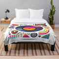 Vintage 80s vinyl record plush blanket with vibrant colorful design
