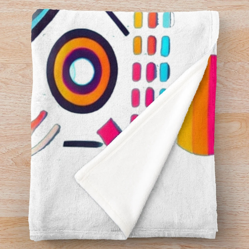 Vintage 80s vinyl record plush blanket with vibrant colorful design