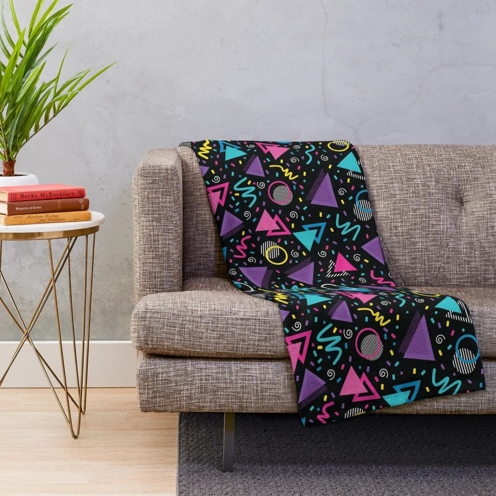 Neon retro 90s inspired plush blanket with a vibrant sprinkle pattern design
