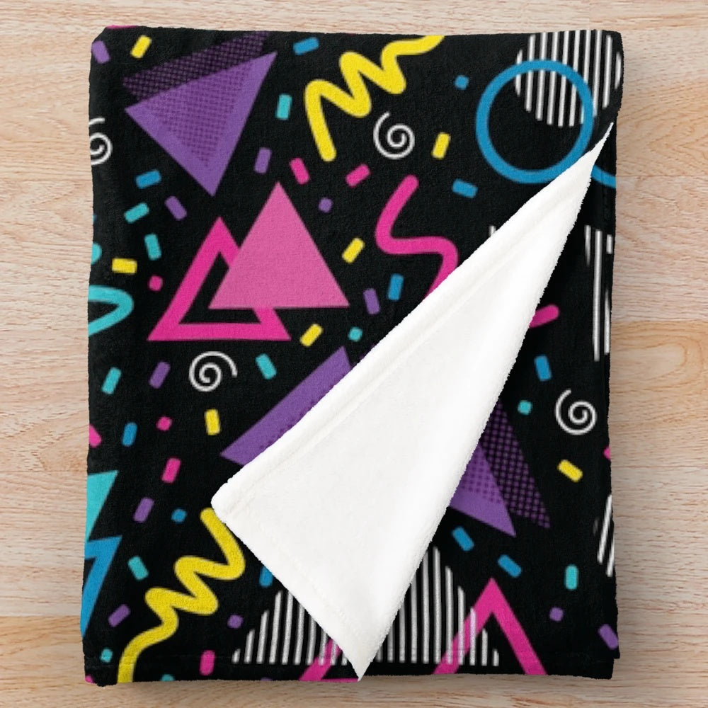 Neon retro 90s inspired plush blanket with a vibrant sprinkle pattern design