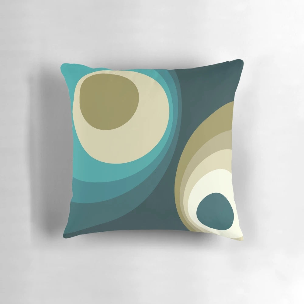 Colorful retro circles design throw pillow with a vibrant, wavy pattern