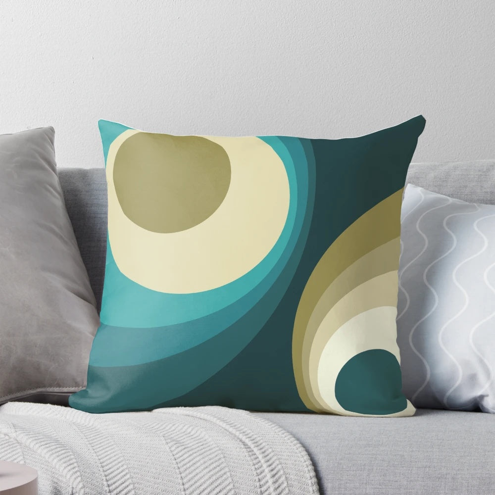 Colorful retro circles design throw pillow with a vibrant, wavy pattern