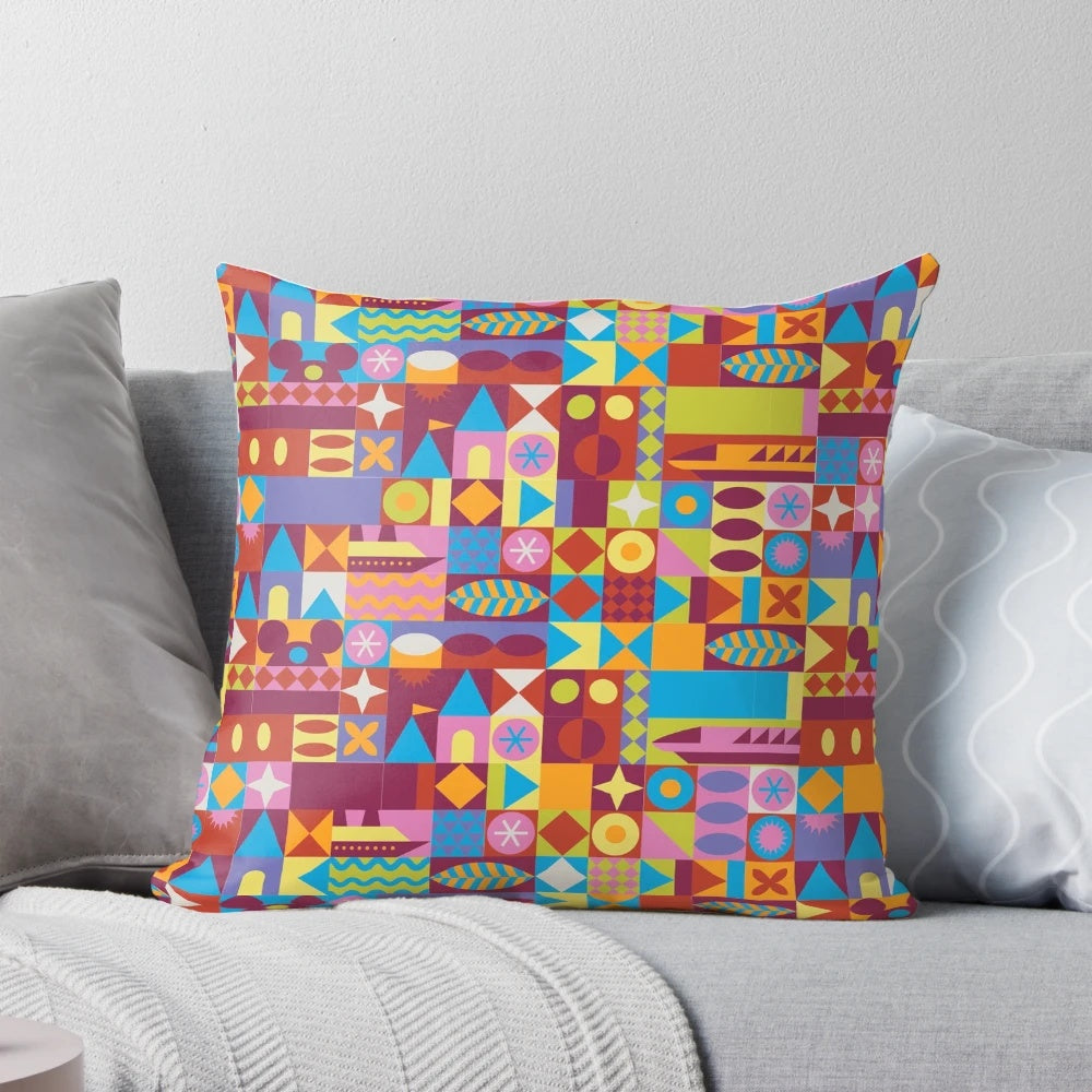 Colorful retro-style pillow with blocks of vibrant colors