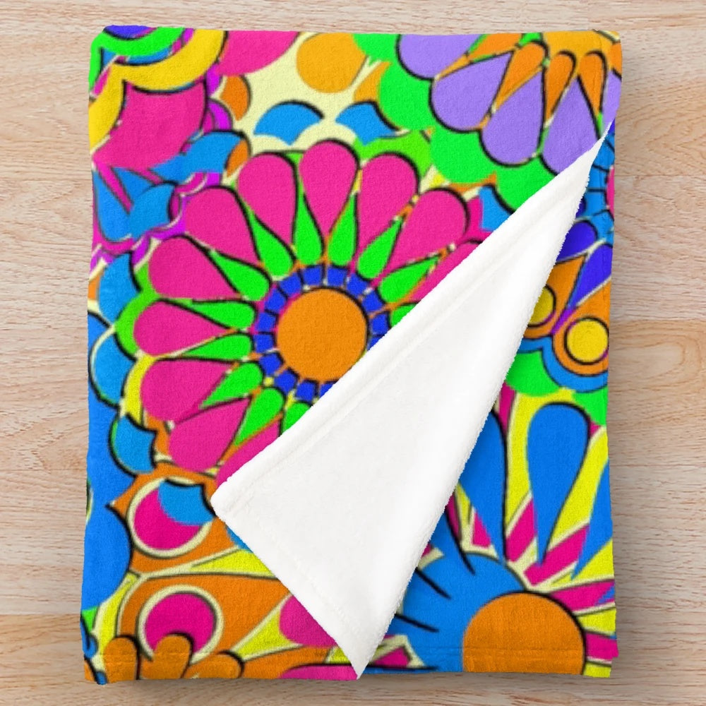 Colorful retro floral pattern plush blanket