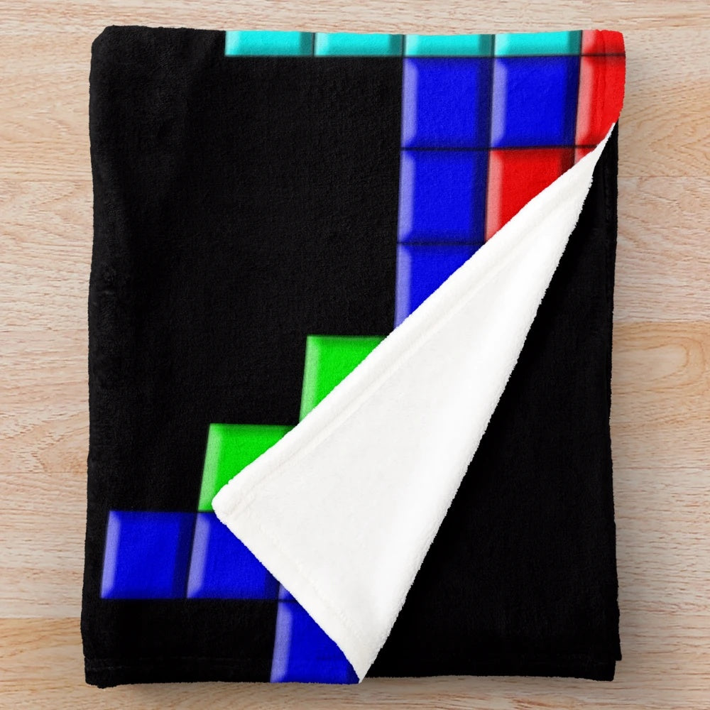 Retro game pattern plush blanket with colorful squares and shapes