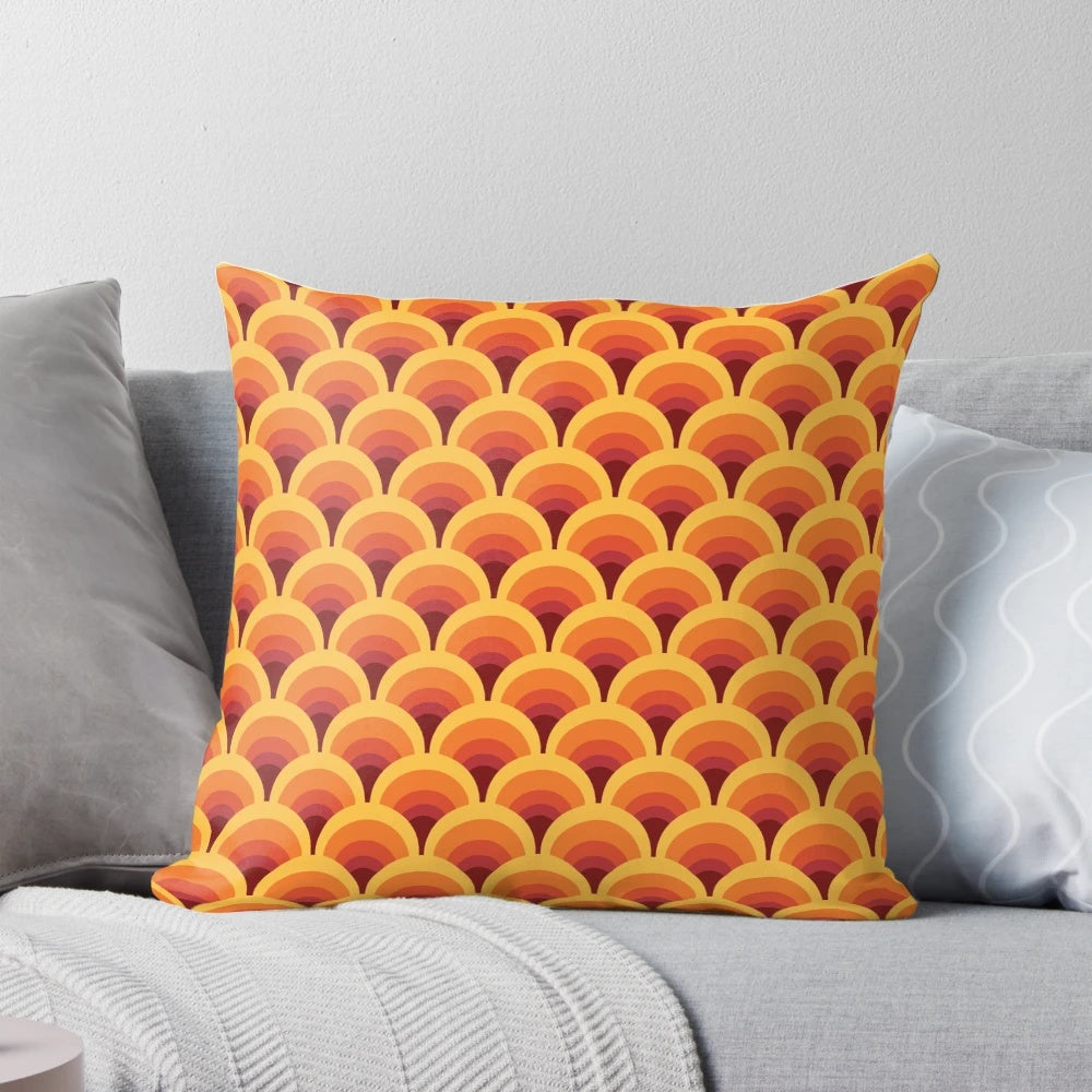 Vibrant orange and white gradient pattern pillow cover with a retro, mid-century modern geometric design