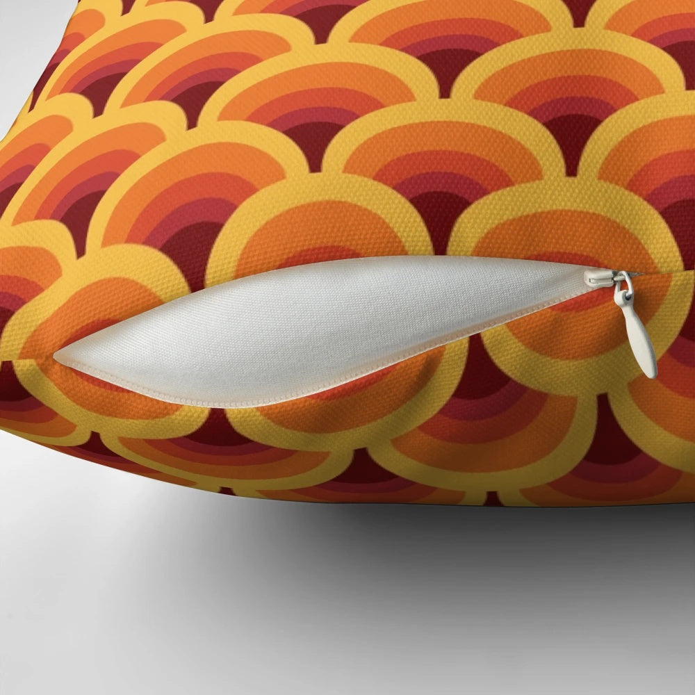 Vibrant orange and white gradient pattern pillow cover with a retro, mid-century modern geometric design
