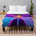 Retrowave plush blanket with vibrant 80s neon aesthetic