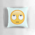 Vibrant rolling eyes emoji decorative pillow with a fun, expressive smiley face design.