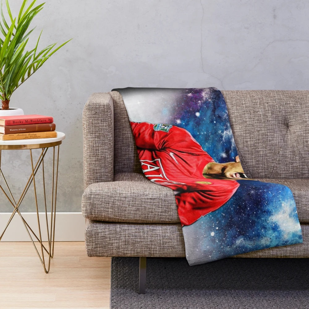 Ronaldo-themed plush blanket with a vibrant galaxy illustration design