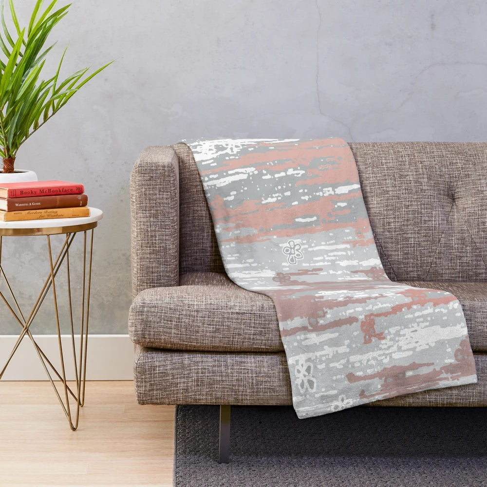 Rose gold abstract plush blanket with colorful gradient and contemporary geometric design