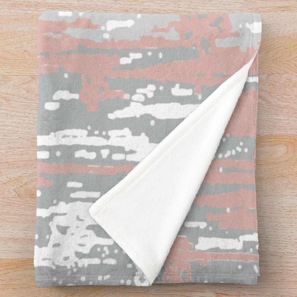 Rose gold abstract plush blanket with colorful gradient and contemporary geometric design