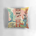 Rotorua Pillow featuring a colorful graphic design with Maori elements and New Zealand geyser imagery