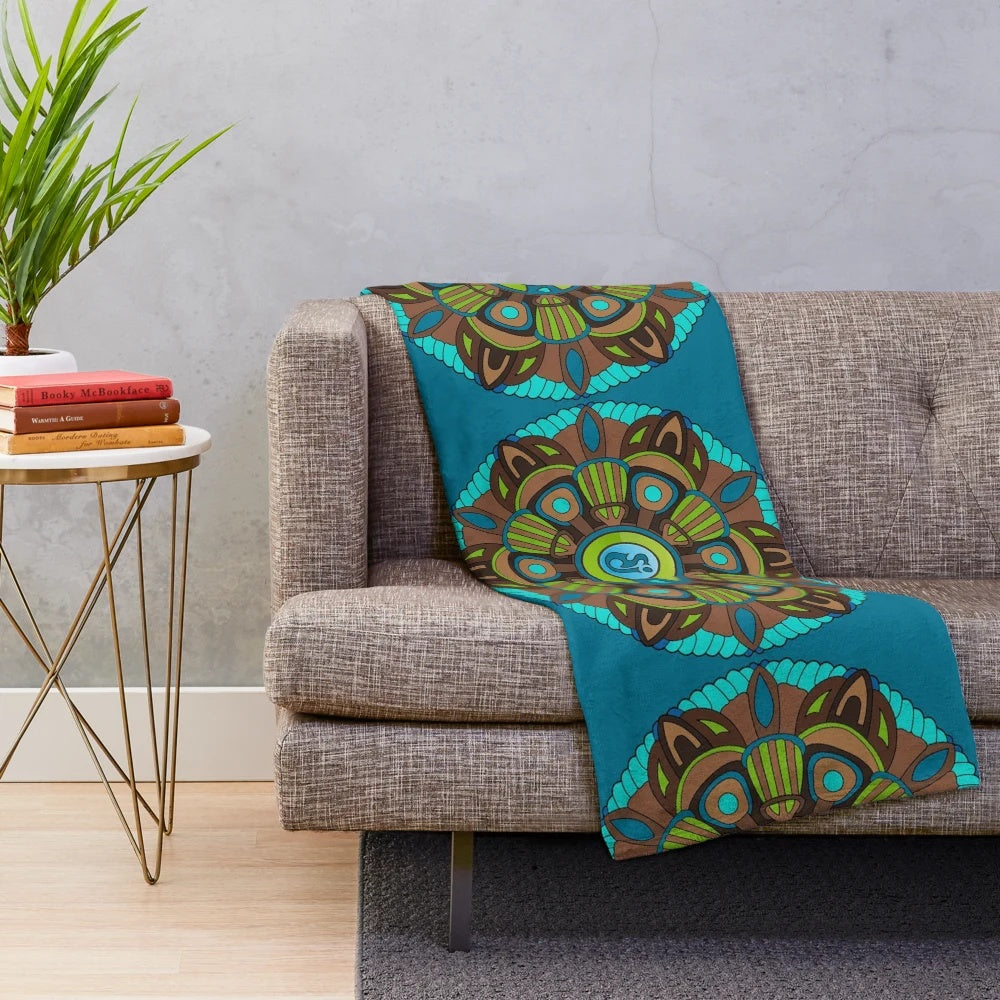 Colorful plush blanket featuring a sacred geometry mandala design, perfect for String Cheese Incident fans and music festival enthusiasts.