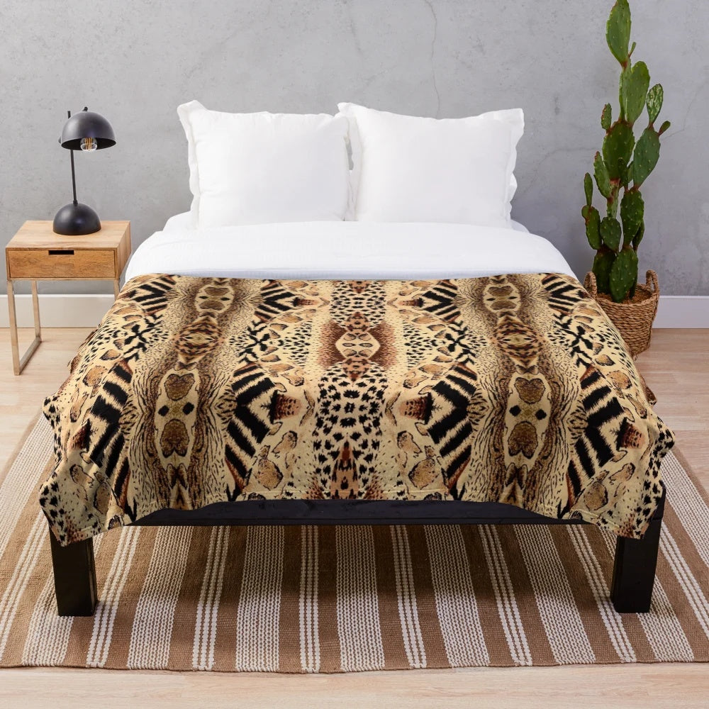 Colorful abstract art plush blanket in safari-inspired design