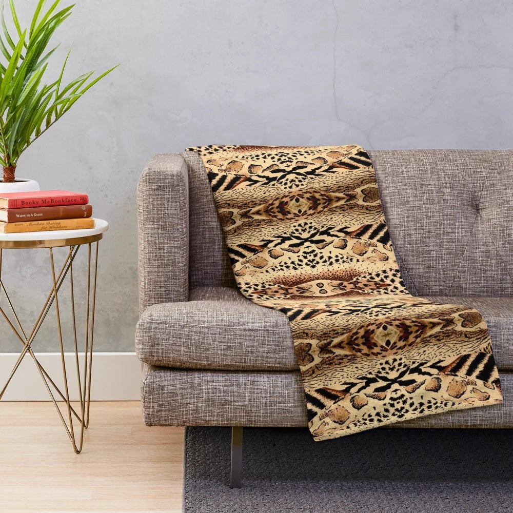 Colorful abstract art plush blanket in safari-inspired design