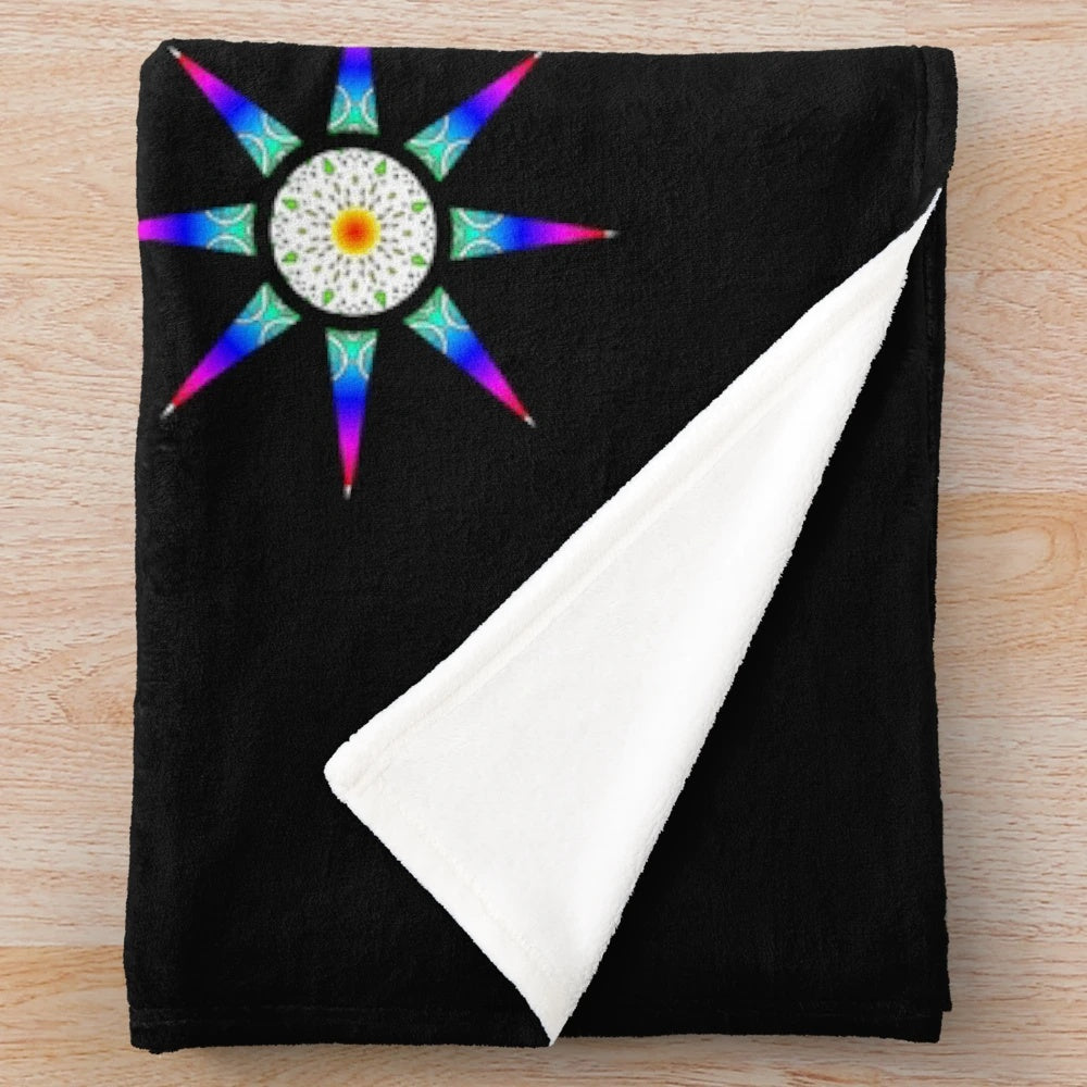 Colorful sailing-themed plush blanket with abstract patterns and floral designs