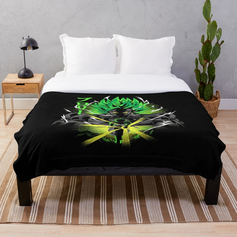 Saiyan-inspired plush blanket with vibrant colors and playful designs