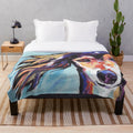 Colorful pop art portrait of a Saluki hound dog on a plush blanket
