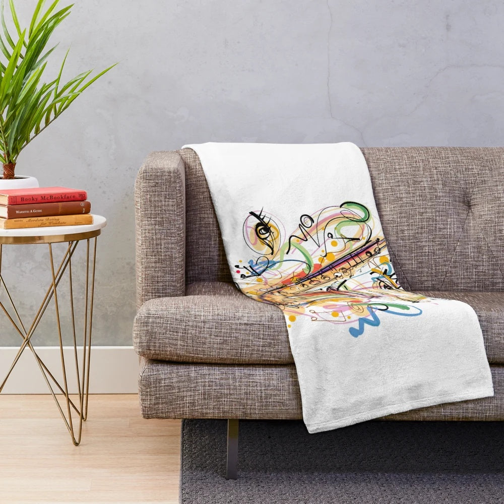Colorful saxophone plush blanket with bright, eye-catching design