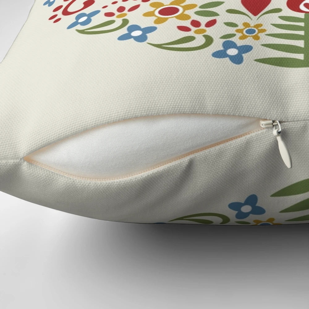 Colorful Scandinavian Dala Horse Throw Pillow featuring intricate Swedish folk art