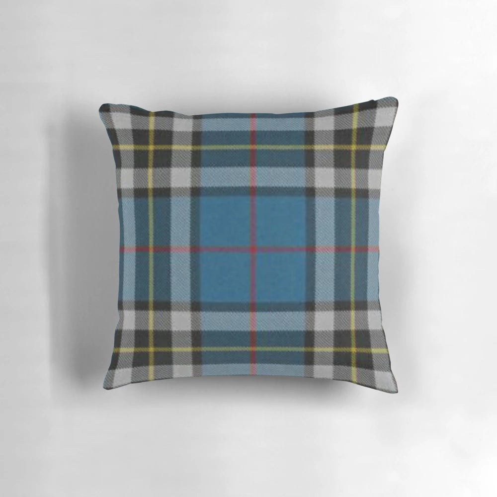 Vibrant blue, navy, and yellow Scottish tartan print pillow