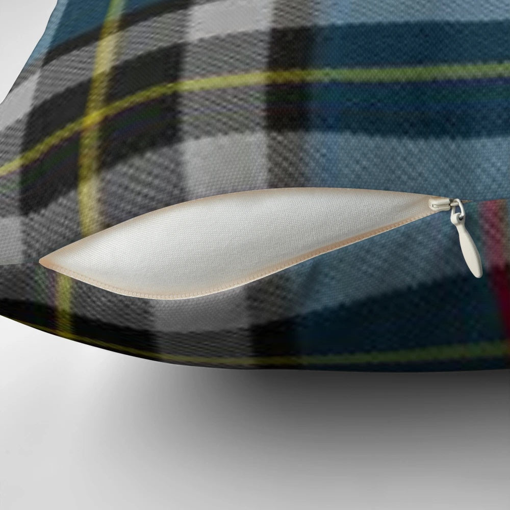 Vibrant blue, navy, and yellow Scottish tartan print pillow