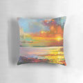 Colorful abstract landscape pillow featuring a vibrant Scottish seascape scene.