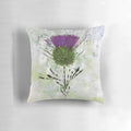 A contemporary style pillow featuring a beautiful Scottish thistle design in shades of purple and green.
