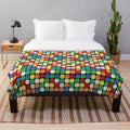 Vibrant scrambled rubik's cube pattern plush blanket