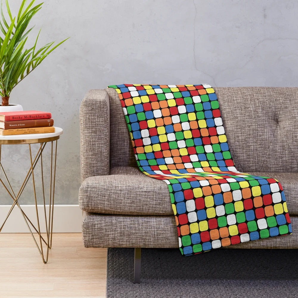 Vibrant scrambled rubik's cube pattern plush blanket