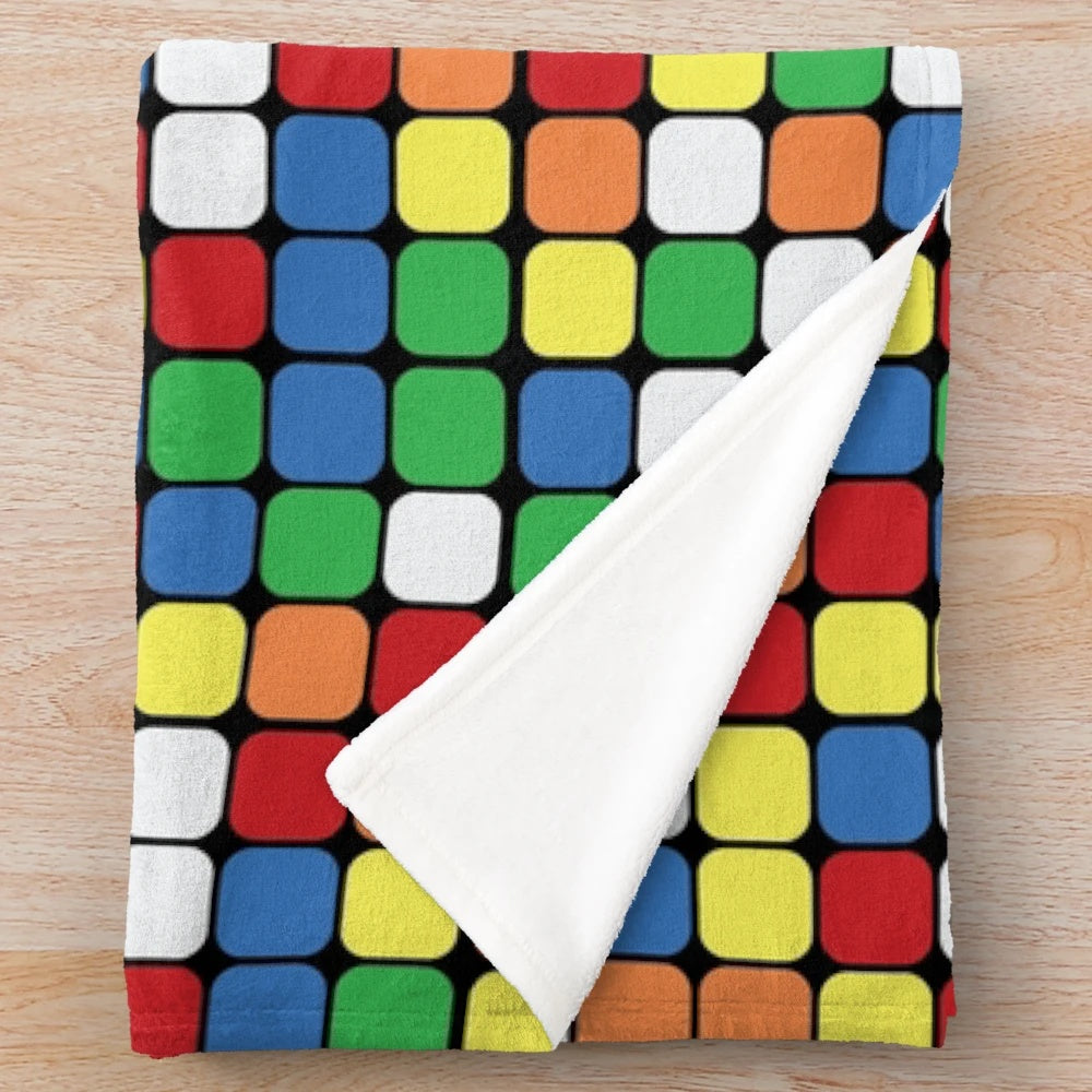 Vibrant scrambled rubik's cube pattern plush blanket