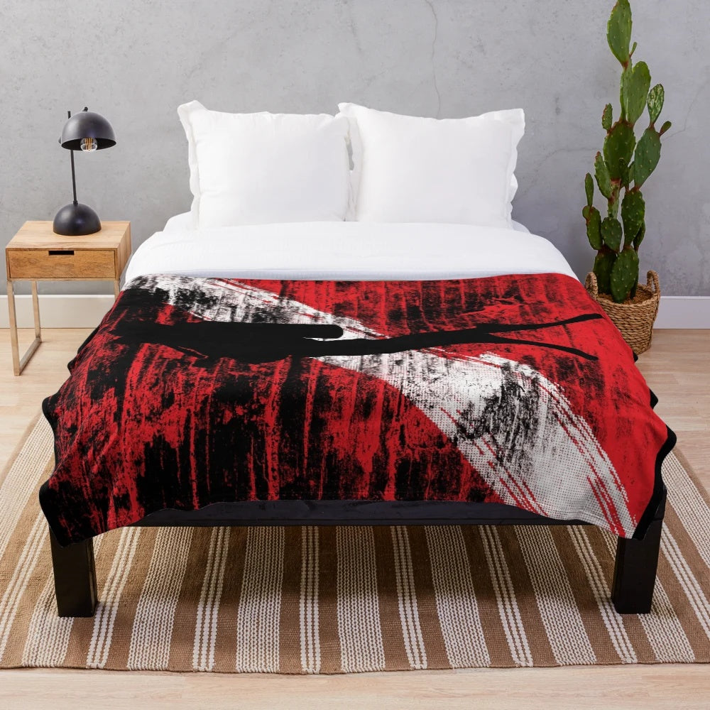 Scuba diving flag plush blanket featuring underwater scene