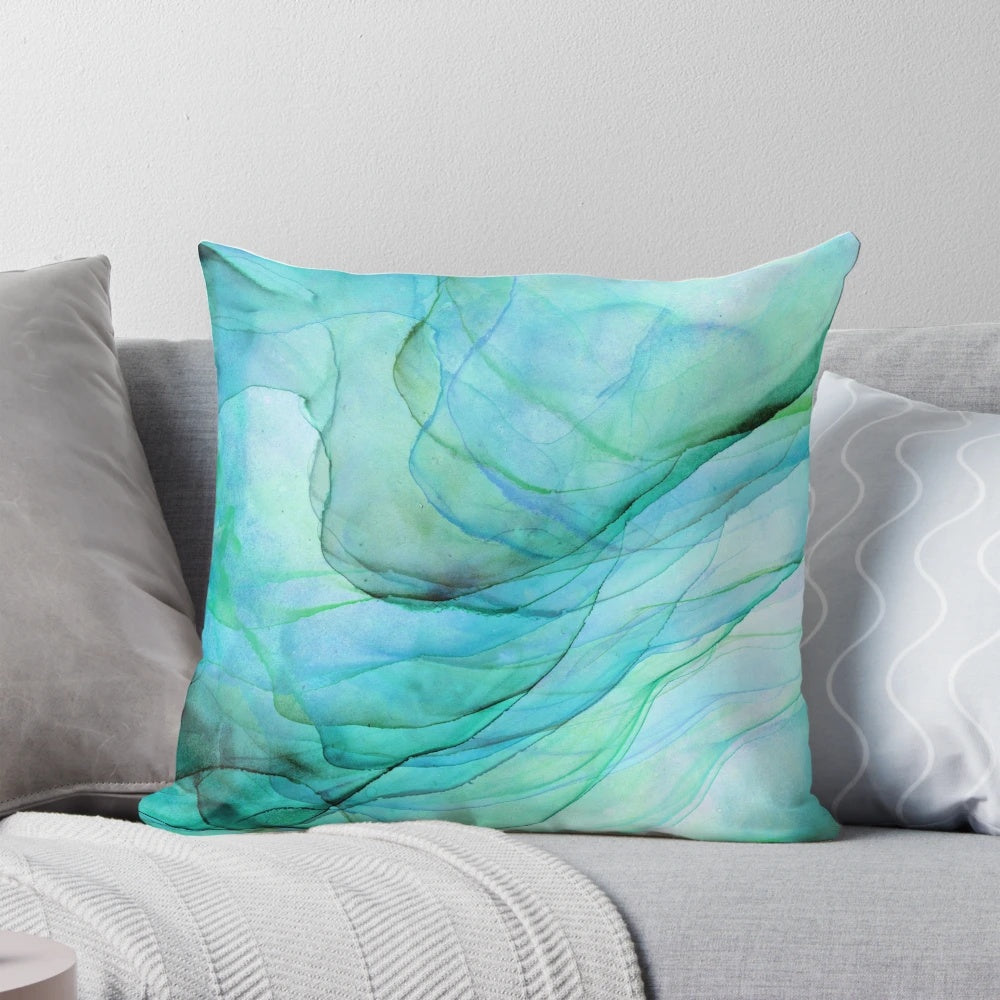 Mesmerizing sea green ink painting with flowing, ethereal patterns