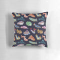 Vibrant and colorful pillow design featuring a detailed illustration of a sea slug or nudibranch, a marine gastropod mollusk.