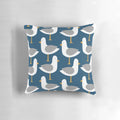 Colorful seagull pattern decorative pillow in shades of blue, green, pink, and orange