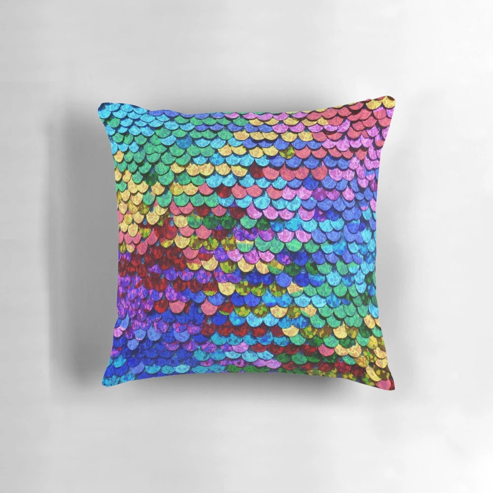 Colorful sequin patterned pillow with a mosaic-inspired design
