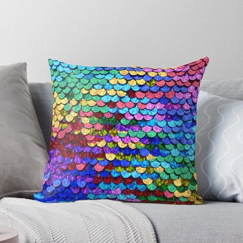 Colorful sequin patterned pillow with a mosaic-inspired design