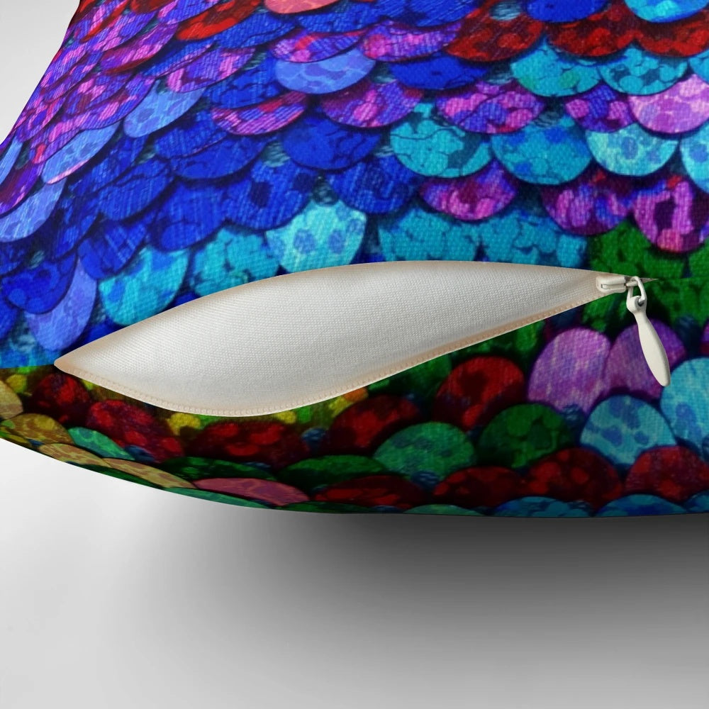 Colorful sequin patterned pillow with a mosaic-inspired design