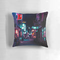 Pillow featuring the neon-lit alleyways of Shinjuku's iconic Golden Gai district in Tokyo, Japan.